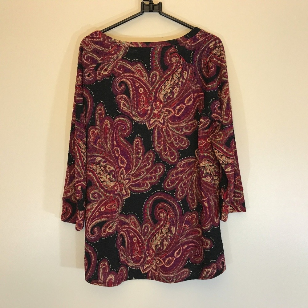 Kasper Maroon Red Gold Black 3/4 Floral Sleeve Top
